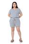 Plus Size Low Sleeve Elastic Waist Pocket Cobalt Blue Striped Shorts Jumpsuit