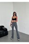 Women's Anthracite High Waist Ribbed Flared Leg Leggings - 4