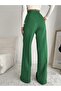 Green Atlas Woven Fabric Front Striped Palazzo Trousers - 3