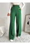Green Atlas Woven Fabric Front Striped Palazzo Trousers
