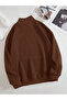 Brown high collar zippered oversize unisex sweatshirt - 2