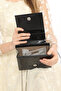 Black Color Shiny Patent Leather Stoned Evening Bag with Magnetic Cover and Hanger Width: 17.5 Cm Length: 14 Cm - 7