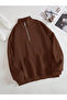 Brown high collar zippered oversize unisex sweatshirt