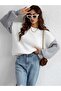 Colored Thessaloniki Knit Oversize White Women's Sweater Blouse with Sleeves