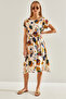 Women's Beige Multi Patterned Elastic Waist Dress 60101047