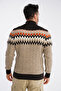 Men's Mink Stand Collar Zippered Hair Braided Jacquard Patterned Knitwear Wool Sweater Trist-5323 - 5