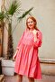 Pink Orange Back Tie Balloon Sleeve Dress - 3
