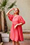 Pink Orange Back Tie Balloon Sleeve Dress - 7