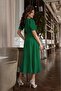 Women's Double Breasted Collar Midi Length Belted Crepe Dress 120 Cm - 5