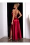 Deep Slit Corseted Strappy Degaje Engagement Invitation Wedding Evening Dress Thick Satin Dress - 6