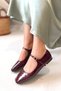 Petite Burgundy Patent Leather Back Closed Single Band Square Toe Hard Hat Women Ballerina Shoes Cherry Red Mary Jane - 3