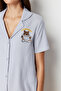 Gray Teddy Bear Woven Pajama Set with Shorts Thmss24Pt00065 - 4