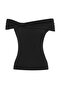 Siyah Carmen Yaka Vücuda Oturan Esnek Crop Örme Madonna Yaka Bluz TWOSS24BZ00368 - 7