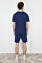 Navy Blue Regular Fit 100% Cotton Pajamas Set with Shorts Tmnss22Pt0042 - 6