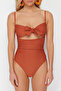 Brick Red Cut Out Detail Strapless Lined Regular Swimsuit TBESS22MA0001 - 5