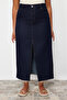 Dark Blue Slit Maxi Denim Skirt TBBSS24AZ00046 - 4