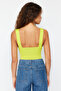 Lime Fitted/Body-Sitting Back Detailed Square Collar Flexible Knitted Body with Snap Fasteners TWOSS24BD00026 - 6