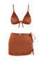 Kahverengi Üçgen Etekli Kaplı Brazilian Normal Bel 3'lü Set Bikini Takımı TBESS24BT00022 - 10