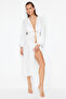 Ekru Dokuma Büzgülü Maxi Plaj Kimono&Kaftan TBESS23KM00105 - 3