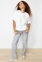 Ecru 100% Thick Cotton Cut and Sew Detail Oversize/Relaxed Fit Knitted T-Shirt Twoss24Ts00027 - 2