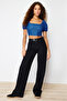 Indigo Brode Balon Kol Crop Dokuma Bluz TWOSS24BZ00236 - 2