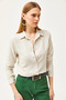 Women's Stone Green Striped Linen Shirt GML-19001176 - 4
