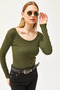 Women's Khaki Wide Collar Camisole Blouse Blz-19000722 - 5