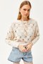 Women's Ecru Large Perforated Bat Seasonal Knitwear Blouse BLZ-19002503
