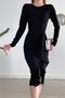 Women's Stretchy Crepe Fabric Black Evening Dress with Flywheel and Slit Design581841 - 4