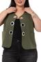 Large Size Khaki Vest with Big Eyelet Detail - 4