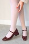Grace Claret Red Patent Leather Closed Back Square Toe Cap Short Block Heeled Women's Shoes Cherry Red - 7