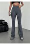 Women's Anthracite High Waist Ribbed Flared Leg Leggings - 3