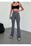 Women's Anthracite High Waist Ribbed Flared Leg Leggings - 5