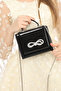 Black Color Shiny Patent Leather Stoned Evening Bag with Magnetic Cover and Hanger Width: 17.5 Cm Length: 14 Cm