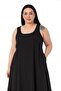Large Size Black Balloon Dress with Window Detail and Straps - 4