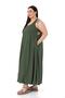 Large Size Window Detailed Strappy Khaki Balloon Dress - 2