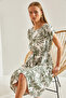 Women's White Khaki Multi Patterned Elastic Waist Dress 60101047 - 4