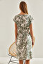 Women's White Khaki Multi Patterned Elastic Waist Dress 60101047 - 5