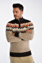 Men's Mink Stand Collar Zippered Hair Braided Jacquard Patterned Knitwear Wool Sweater Trist-5323 - 3