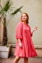 Pink Orange Back Tie Balloon Sleeve Dress - 4
