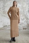 Strickkleid mit Bindedetail - Kamel