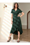 Women's Double Breasted Collar Midi Length Belted Crepe Dress 120 Cm - 3