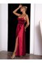 Deep Slit Corseted Strappy Degaje Engagement Invitation Wedding Evening Dress Thick Satin Dress - 4