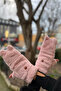 Premium Plush Gloves with Cute Cat Design and Fur Cover Buttons Inside - 2