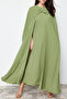 Khaki Woven Kaftan Evening Dress TCTSS24DB00000 - 8