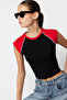 Siyah Renk Bloklu Slim Bisiklet Yaka Pamuklu Esnek Örme T-Shirt TWOSS24TS00067