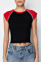 Siyah Renk Bloklu Slim Bisiklet Yaka Pamuklu Esnek Örme T-Shirt TWOSS24TS00067 - 4