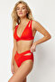 Kırmızı Cut Out Detaylı Hipster Yüksek Bel Bikini Altı TBESS20BA0184 - 3