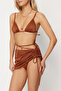 Kahverengi Üçgen Etekli Kaplı Brazilian Normal Bel 3'lü Set Bikini Takımı TBESS24BT00022 - 4