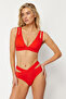 Kırmızı Cut Out Detaylı Hipster Yüksek Bel Bikini Altı TBESS20BA0184